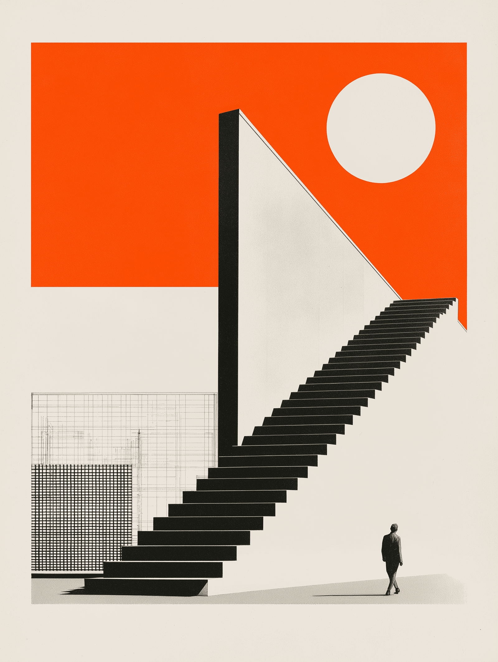 Universities use case illustration: a figure ascending a monumental stair.